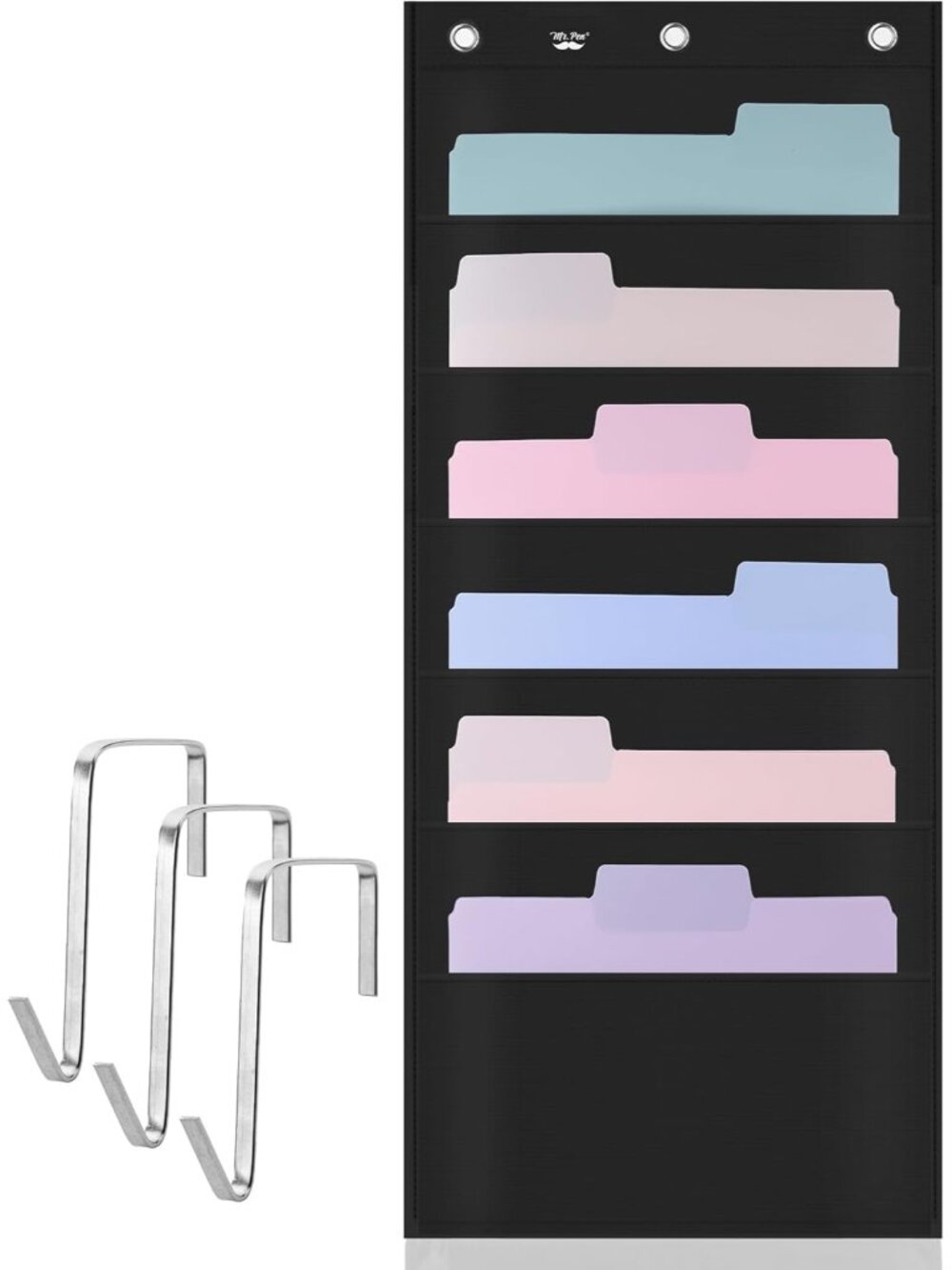 Hanging Wall File Organizer, 6 Pocket, Black